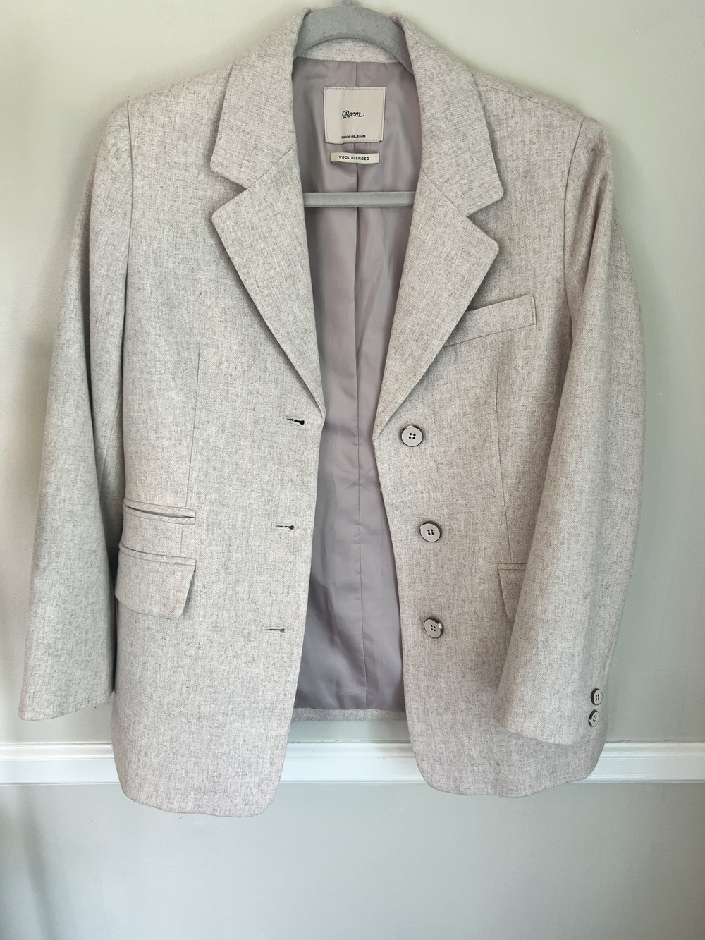 Roem Maison de Roem Women's Blazer Beige Size 8 Wool Blend Lined Jacket Classic